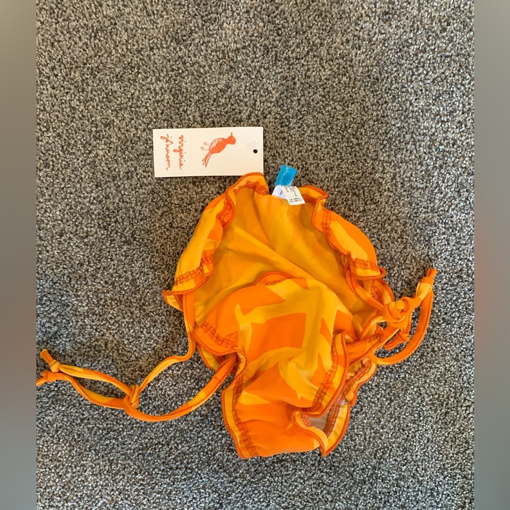 Virginia Johnson Ruffles Bikini Bottoms Lillies Orange Italian Polyamide NWT